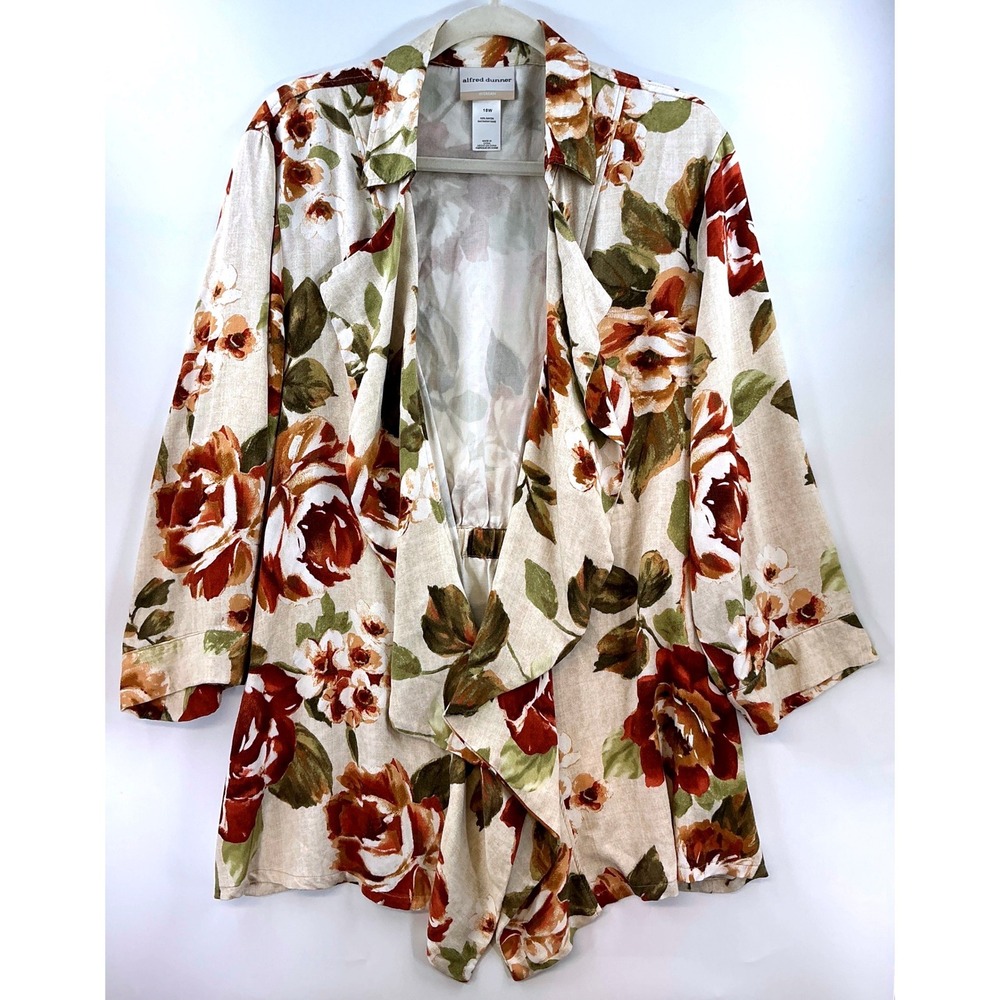 Alfred Dunner Floral Waterfall Open Front Jacket Sz 18W Romantic Boho Chic Plus